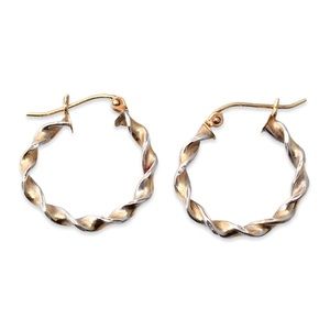 Vintage 14K Gold Twisted Hoop Earrings Two Tone Twist Hoops Rhodium Plated 0.75”